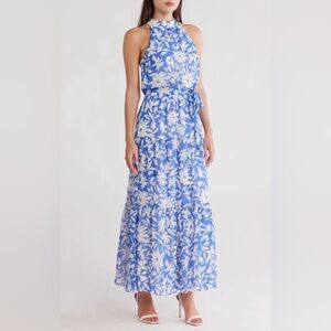 NWT Donna Ricco Floral Sleeveless Tiered Chiffon Maxi Dress